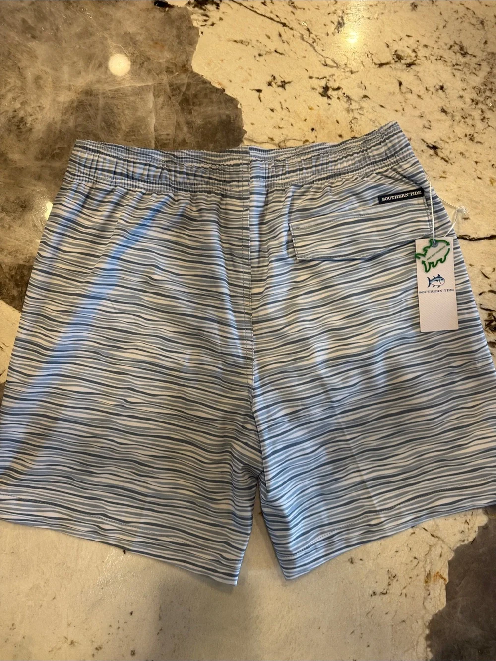 Southern Tide Boys' Light Blue Multi-Stripe Swim Trunks